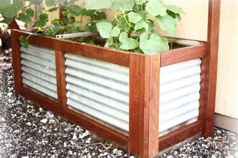 wood planter box with metal tin|diy corrugated metal planters.